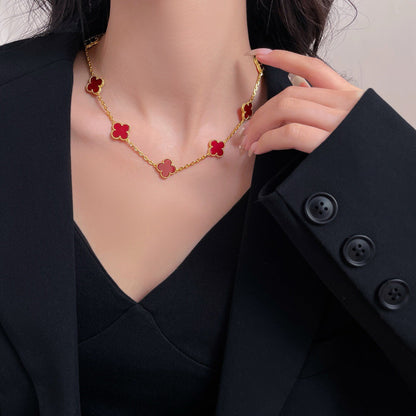 Pomuse CLOVER 10 MOTIFS CARNELIAN NECKLACE