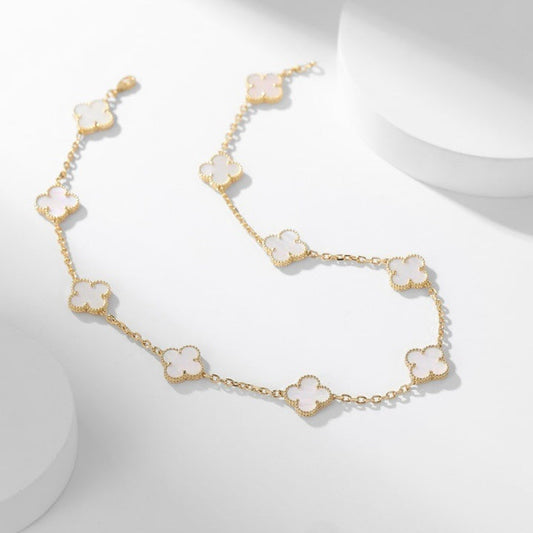 Pomuse CLOVER 10 MOTIFS WHITE MOTHER OF PEARL NECKLACE