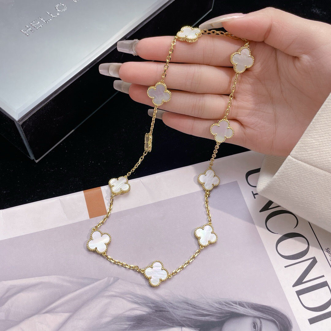 Pomuse CLOVER 10 MOTIFS WHITE MOTHER OF PEARL NECKLACE