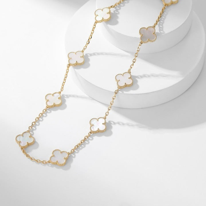 Pomuse CLOVER 10 MOTIFS WHITE MOTHER OF PEARL NECKLACE