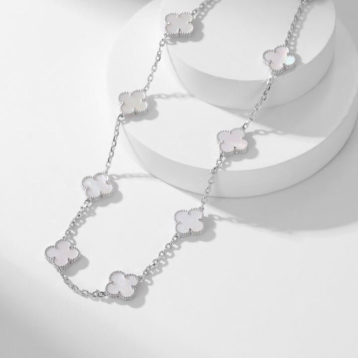 Pomuse CLOVER 10 MOTIFS WHITE MOTHER OF PEARL NECKLACE