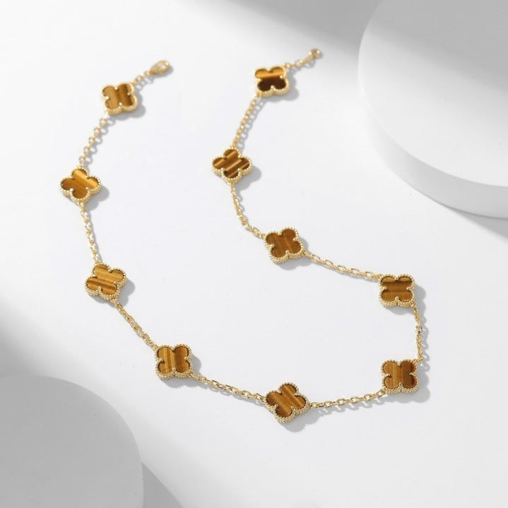 Pomuse CLOVER 10 MOTIFS TIGER EYE NECKLACE