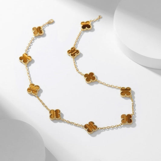Pomuse CLOVER 10 MOTIFS TIGER EYE NECKLACE