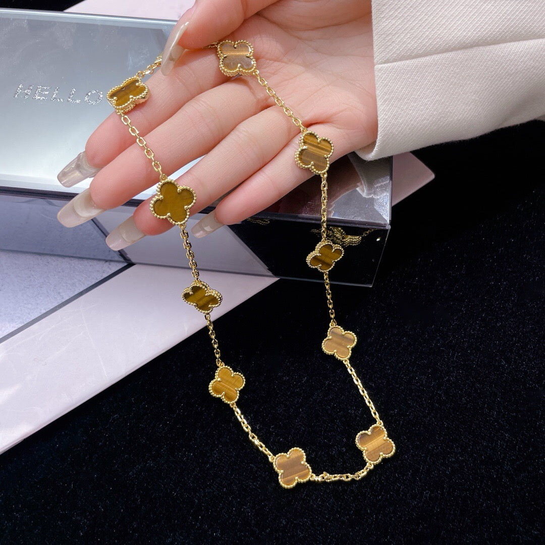 Pomuse CLOVER 10 MOTIFS TIGER EYE NECKLACE