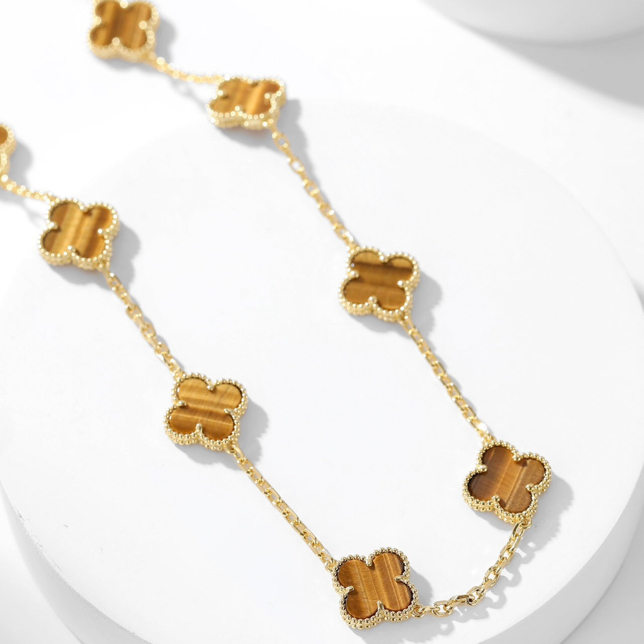 Pomuse CLOVER 10 MOTIFS TIGER EYE NECKLACE