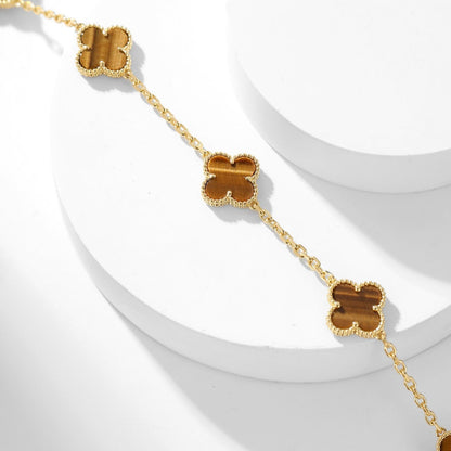 Pomuse CLOVER 10 MOTIFS TIGER EYE NECKLACE