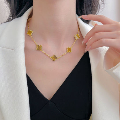Pomuse CLOVER 10 MOTIFS TIGER EYE NECKLACE