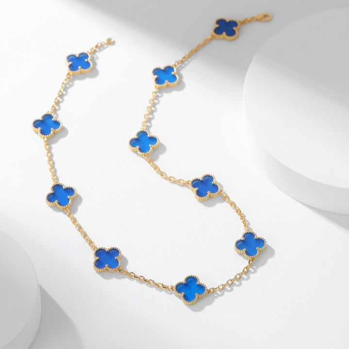 Pomuse CLOVER 10 MOTIFS BLUE AGATE NECKLACE