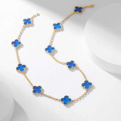 Pomuse CLOVER 10 MOTIFS BLUE AGATE NECKLACE