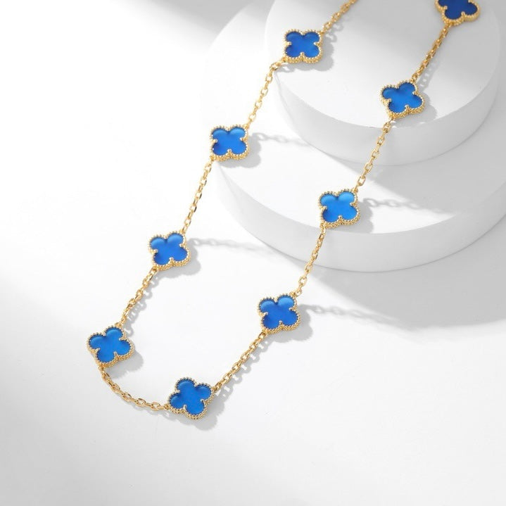 Pomuse CLOVER 10 MOTIFS BLUE AGATE NECKLACE