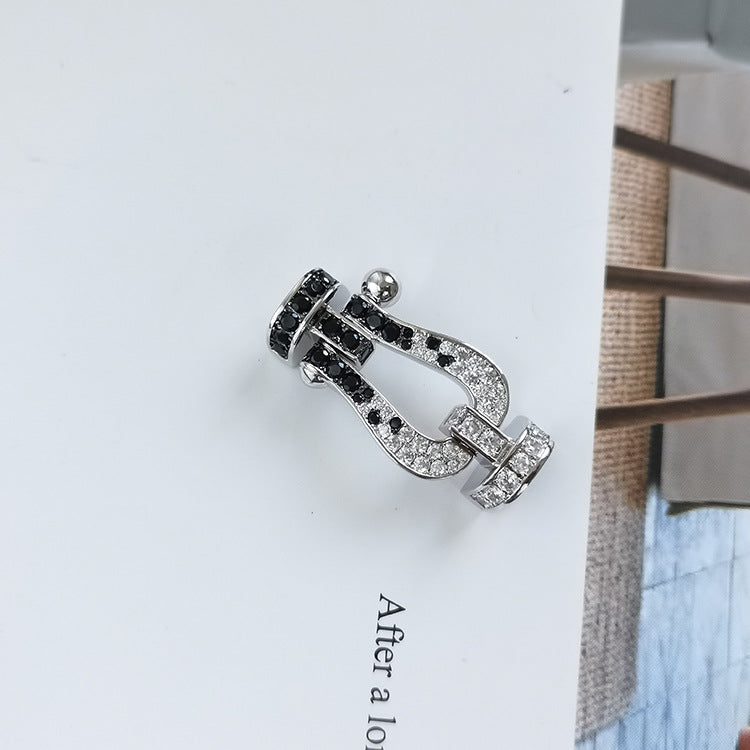 Pomuse FORCE LARGE HORSESHOE BLACK WHITE DIAMOND BRACELET ROSE GOLD