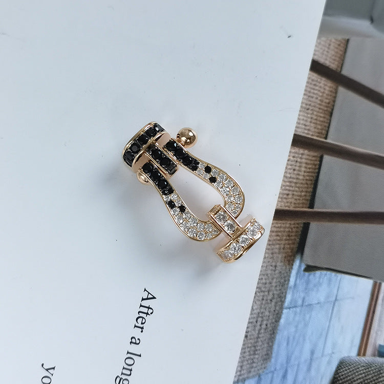 Pomuse FORCE LARGE HORSESHOE BLACK WHITE DIAMOND BRACELET ROSE GOLD