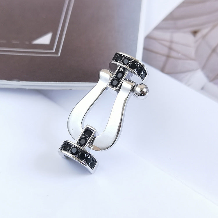 Pomuse FORCE LARGE HORSESHOE BLACK DIAMOND BRACELET SILVER
