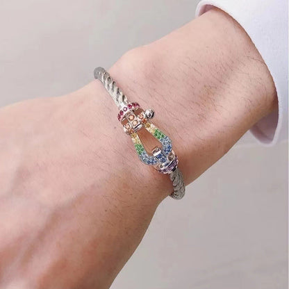 Pomuse FORC LARGE HORSESHOE  COLORED DIAMOND BRACELET SILVER