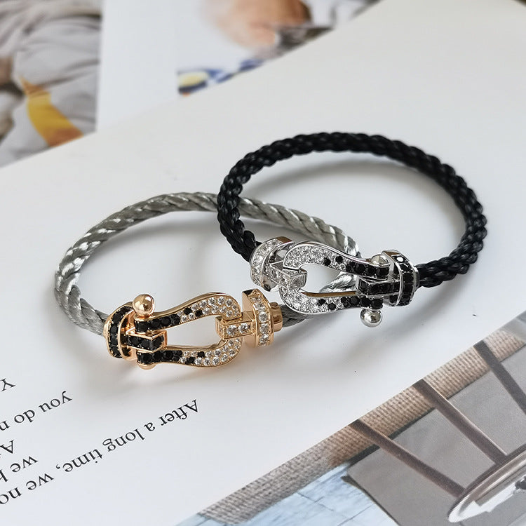 Pomuse FORCE LARGE HORSESHOE BLACK WHITE DIAMOND BRACELET ROSE GOLD