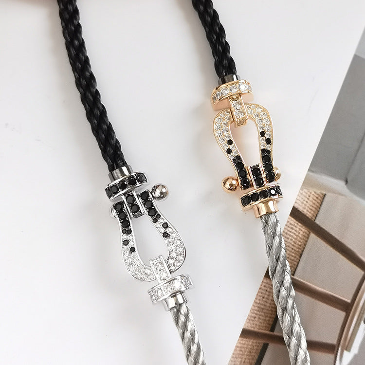 Pomuse FORCE LARGE HORSESHOE BLACK WHITE DIAMOND BRACELET ROSE GOLD