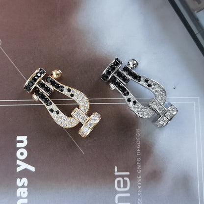 Pomuse FORCE LARGE HORSESHOE BLACK WHITE DIAMOND BRACELET ROSE GOLD