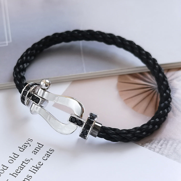 Pomuse FORCE LARGE HORSESHOE BLACK DIAMOND BRACELET SILVER