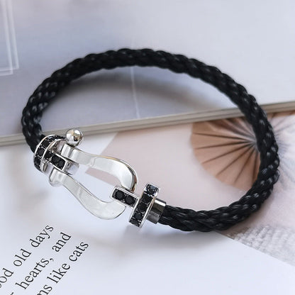 Pomuse FORCE LARGE HORSESHOE BLACK DIAMOND BRACELET SILVER