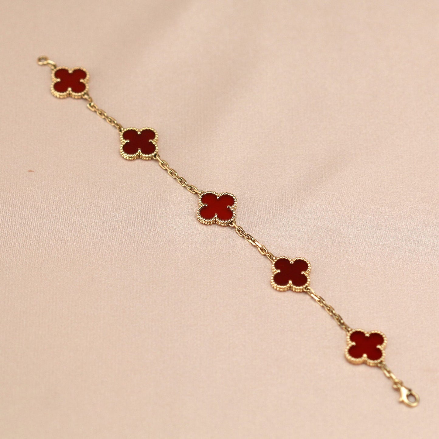 Pomuse CLOVER 5 MOTIFS RED AGATE  BRACELET