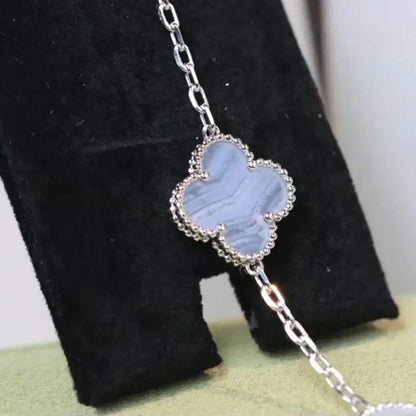 Pomuse CLOVER  5 MOTIF PURPLE CHALCEDONY BRACELET SILVER