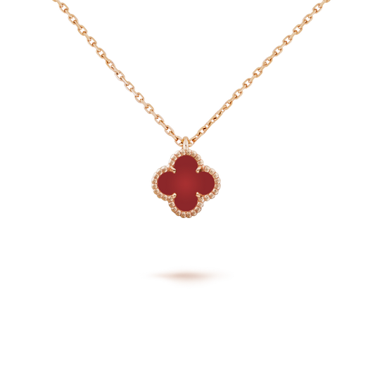 Pomuse CLOVER MINI 9.5MM WHITE CARNELIANS NECKLACE