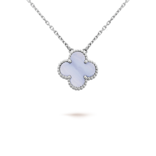 Pomuse CLOVER 15MM BLUE CHALCEDONY NECKLACE SILVER