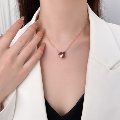 Pomuse LUCKY  CARNELIANS LADYBUG NECKLACE