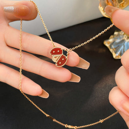 Pomuse LUCKY  CARNELIANS LADYBUG NECKLACE