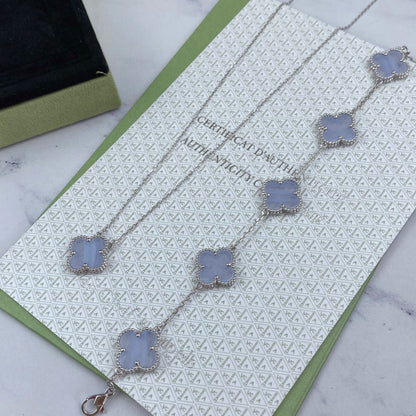 Pomuse CLOVER  5 MOTIF PURPLE CHALCEDONY BRACELET SILVER
