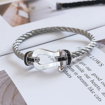 Pomuse FORCE LARGE HORSESHOE BLACK DIAMOND BRACELET SILVER