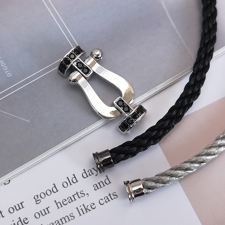 Pomuse FORCE LARGE HORSESHOE BLACK DIAMOND BRACELET SILVER