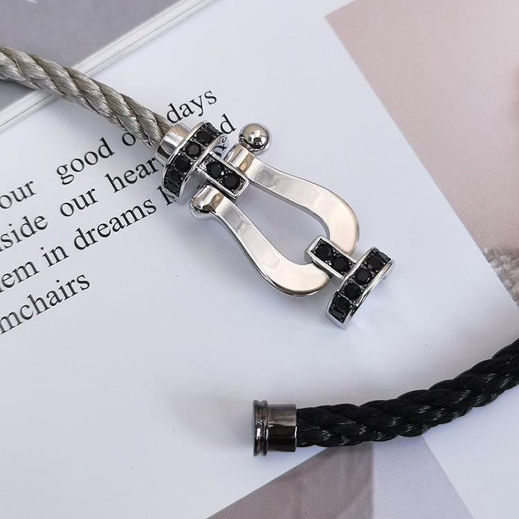 Pomuse FORCE LARGE HORSESHOE BLACK DIAMOND BRACELET SILVER