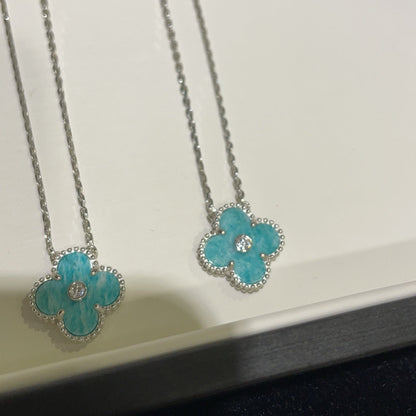 Pomuse CLOVER 15MM DIAMOND SVRES PORCELAIN  NECKLACE SILVER