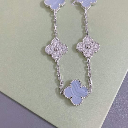 Pomuse CLOVER  5 MOTIF DIAMOND PURPLE CHALCEDONY BRACELET SILVER