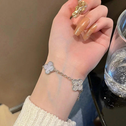 Pomuse CLOVER  5 MOTIF DIAMOND PURPLE CHALCEDONY BRACELET SILVER
