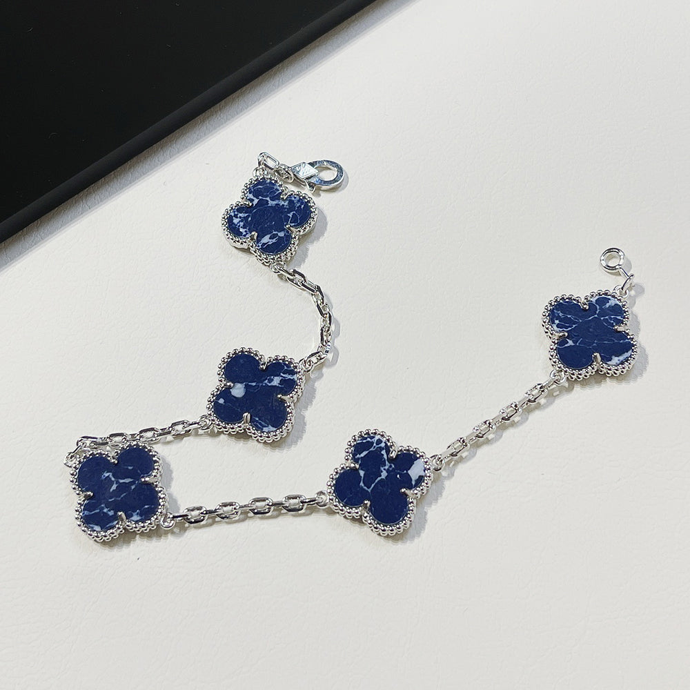 Pomuse CLOVER 5 MOTIF PIETERSITE SILVER BRACELET