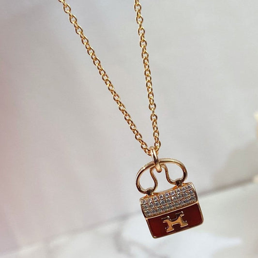 Pomuse CONSTANCE RED PEDANT PINK GOLD NECKLACE