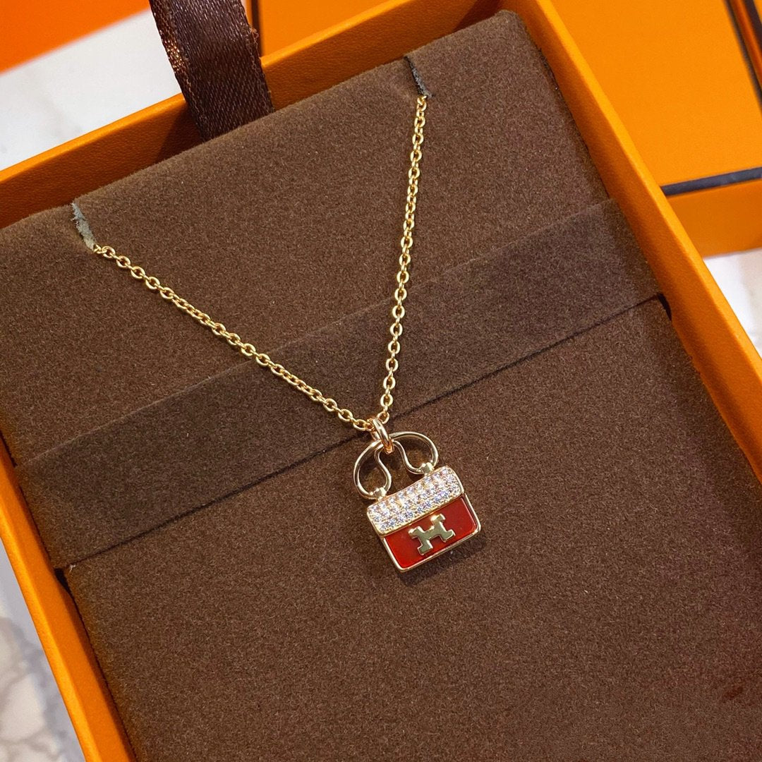 Pomuse CONSTANCE RED PEDANT PINK GOLD NECKLACE
