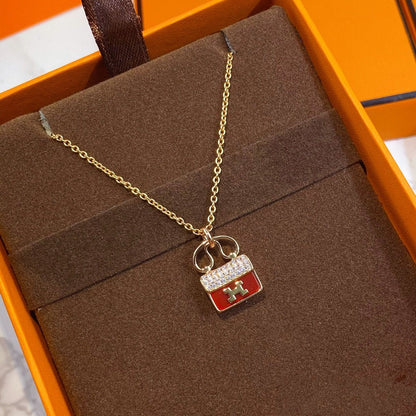 Pomuse CONSTANCE RED PEDANT PINK GOLD NECKLACE