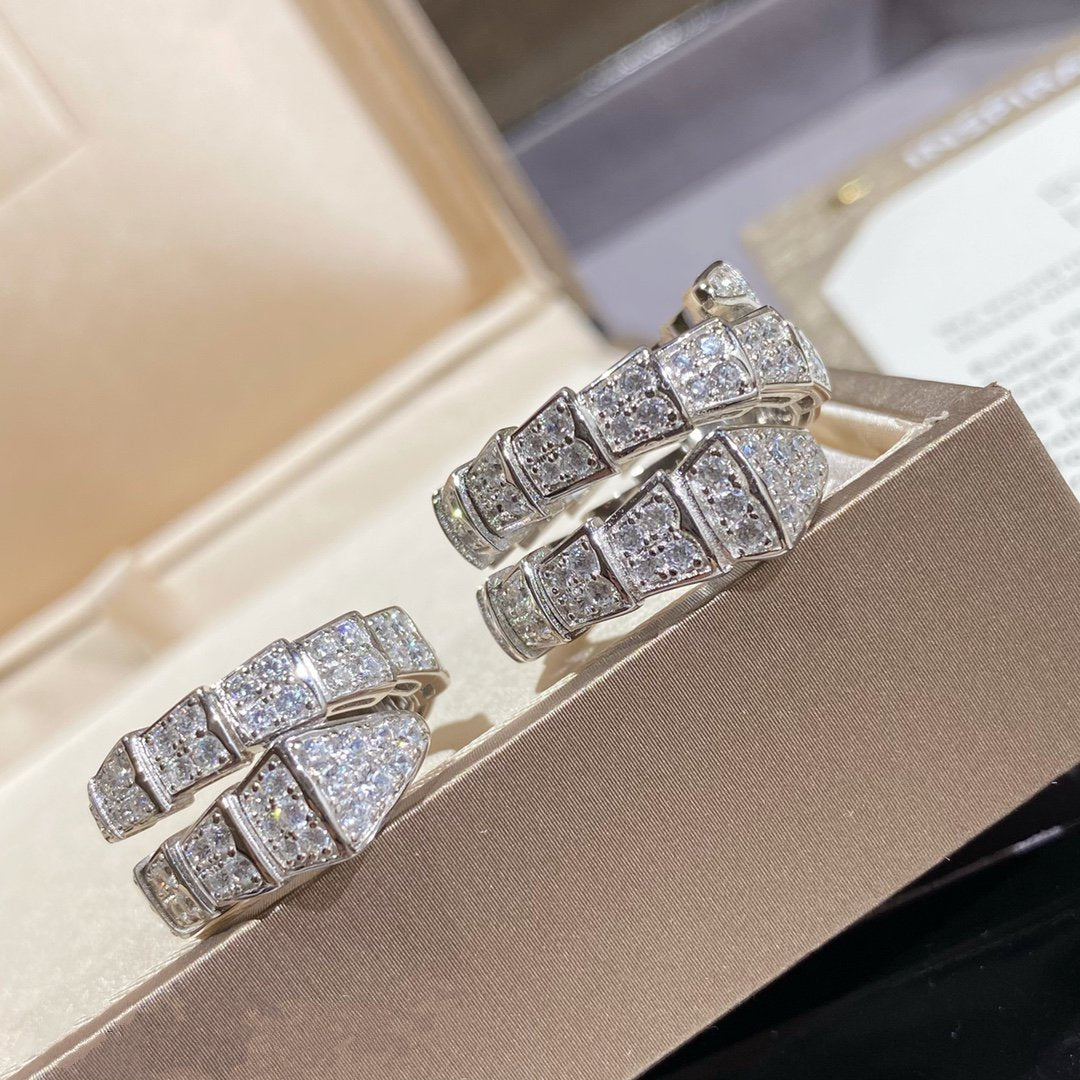 Pomuse SERPENTI DOUBLE RING SILVER DIAMOND PAVED