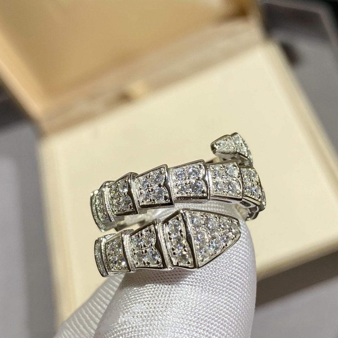 Pomuse SERPENTI DOUBLE RING SILVER DIAMOND PAVED