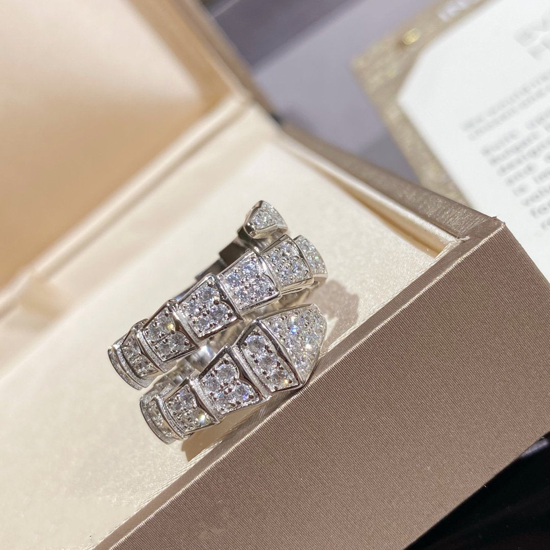 Pomuse SERPENTI DOUBLE RING SILVER DIAMOND PAVED