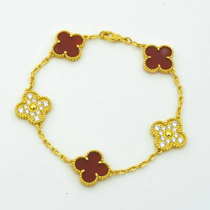 Pomuse CLOVER 5 MOTIFS CARNELIAN DIAMOND BRACELET