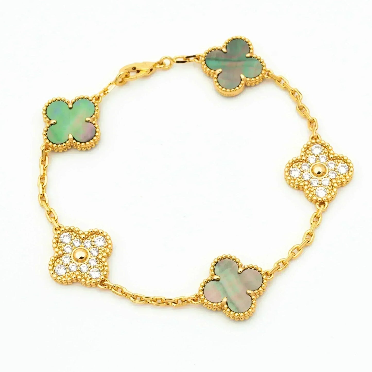 Pomuse CLOVER 5 MOTIF GRAY MOP DIAMOND BRACELET