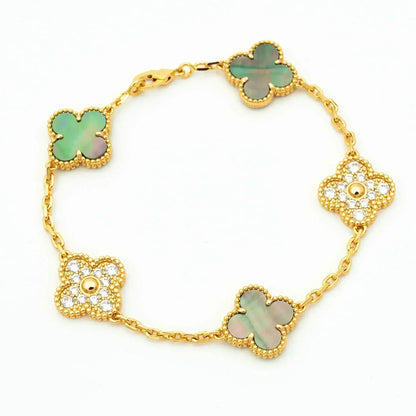 Pomuse CLOVER 5 MOTIF GRAY MOP DIAMOND BRACELET