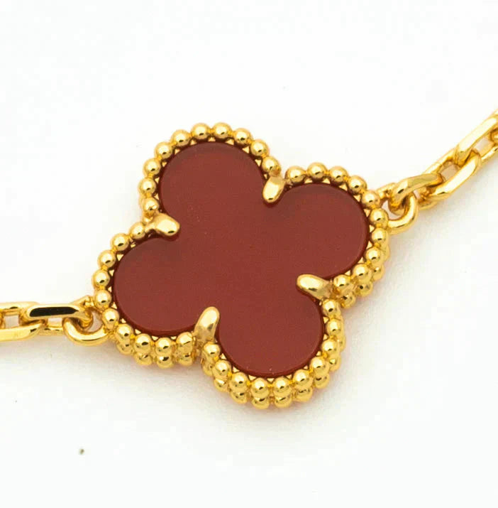 Pomuse CLOVER 5 MOTIFS CARNELIAN DIAMOND BRACELET