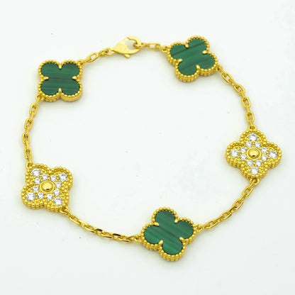 Pomuse CLOVER  5 MOTIF MALACHITE DIAMOND BRACELET