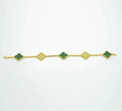 Pomuse CLOVER  5 MOTIF MALACHITE DIAMOND BRACELET