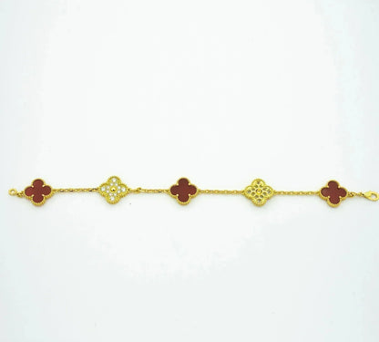Pomuse CLOVER 5 MOTIFS CARNELIAN DIAMOND BRACELET